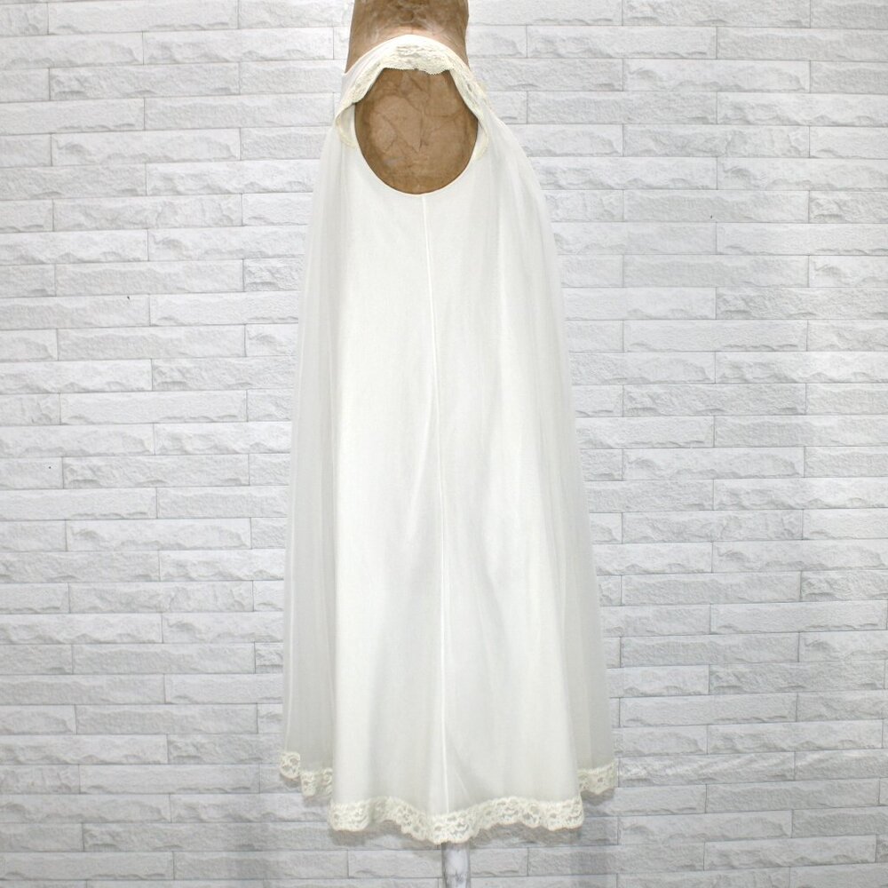 VINTAGE Nightgown Chemise Negligee Sheer Chiffon Layered Lace Appliques White L - Picture 3 of 14